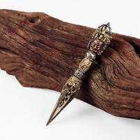 Pilon Vajra Tibétain en Laiton, triple face, de type poignard rituel, pièce d'artisanat métallique décorative moulée avec base