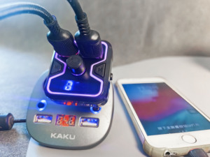 Émetteur FM pour voiture multi-ports KAKUSIGA, BT5.4, lumière RVB + écran LED, charge rapide et lecture audio <span class=keywords><strong>via</strong></span> BT/<span class=keywords><strong>USB</strong></span>/TF - Product Image 4