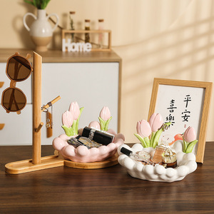 Ruijie Ceramic Tulip Storage Tray Irregular Shape Standing Type Multifunction Home <b>Decor</b> Key Holder <b>Dressing</b> <b>Table</b> Organizer - Product Image 4