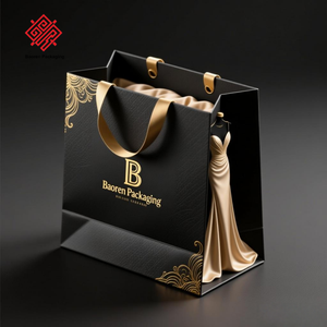 Sac de courses en papier Baoren en matériaux recyclés, gris, or, noir, petite taille, avec poignée, pour chaussettes, costumes, robes, promotion, supermarché - Product Image 4