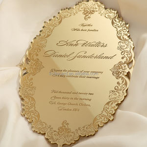 Invitation de <span class=keywords><strong>mariage</strong></span> <span class=keywords><strong>en</strong></span> <span class=keywords><strong>plexiglas</strong></span> doré miroir décadent billets de coing découpés au laser gravés invitations de voeux d'anniversaire <span class=keywords><strong>en</strong></span> acrylique - Product Image 1