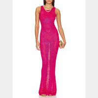 Holle Maxi-Lengte Zomer Pailletten Bikini Gehaakte Cover-Ups Mode Sexy Strandfeestkleding Jurken Zijsplit Strandjurk