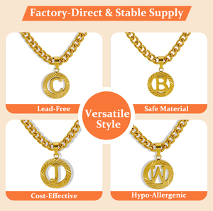 Collar con Colgante de Acero Inoxidable Chapado en Oro de 18K con Letras del Alfabeto Circulares Huecas, Producto Nuevo con Certificación CE ROHS, para Hombre y Mujer - Product Image 2