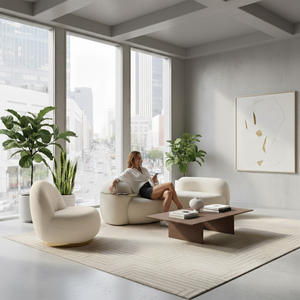 Modern Curved Sofa Set Luxury Lamb <strong>Velvet</strong> Teddy Fleece Modular Sectional Couch with <strong>Coffee</strong> <strong>Table</strong> for Living Room Furniture - Product Image 6