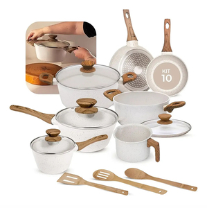 High Quality Modern <b>Ceramic</b> Marble Coated Pot <b>Pan</b> Glass Lids Bakelite Handles Non-Stick 6-Piece Aluminum Cookware Set - Product Image 1