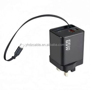 65W GaN <b>USB</b>-<b>C</b> Charger Block Retractable <b>Type</b> <b>C</b> Cable Dual Port Fast Charging <b>Adapter</b> QC3.0 for Phone Travel - Product Image 5