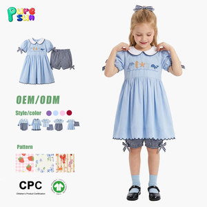 Puresun Abito Casual Personalizzato con Stampa Gingham, Colletto Peter, Maniche Lunghe con Volant, Fiocco e Applicazione Cartoon <span class=keywords><strong>in</strong></span> <span class=keywords><strong>Cotone</strong></span> Lavorato a <span class=keywords><strong>Maglia</strong></span> per Bambine, Lunghezza al Ginocchio - Product Image 2