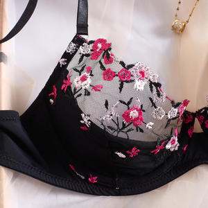 Nieuwe Mesh Borduurwerk Ultra-Dunne Perspectief Bloemblaadjes Sexy Bh 2-delige Set Ademende Kleine Borst Show Grote Pure Wind Vrouwen Groothandel - Product Image 3