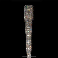 Lustre moderne pour escalier à haut plafond, réglable en hauteur, LED chromé/doré, cristal, luminaire suspendu long personnalisé, intensité variable, pour hôtel