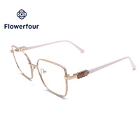 Gafas ópticas de moda de metal con montura completa cuadrada y patillas con resorte para todo tipo de rostro