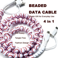 Câble de charge pour téléphone portable 4 en 1 blanc avec perles, accessoires électroniques, câble de type C