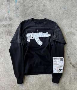 Chemises à manches longues à double empiècement, vente en gros, unisexes, effet vieilli, avec strass, t-shirts double couche de qualité supérieure - Product Image 5