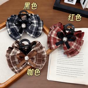 Clip para la parte posterior de la cabeza con forma de lazo a cuadros retro de estilo británico - clip con forma de tiburón-qiyu - Product Image 2