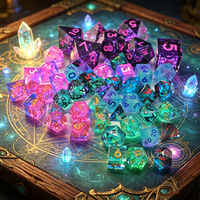 Ensemble de dés polyédriques en résine dégradé rose-bleu irisé, transparents, polis à la main, pour jeux de rôle