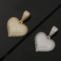 Collier pendentif cœur en laiton grand format style hip-hop avec zircone cubique pour bijoux