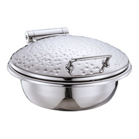 Plat de service rond de luxe pour buffet d'hôtel, en acier inoxydable poli miroir, avec couvercle martelé et charnière à ressort