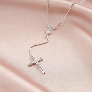 Mode 925 <span class=keywords><strong>argent</strong></span> Sterling plaqué <span class=keywords><strong>or</strong></span> bijoux religieux jésus croix en forme de Y Lariat clavicule chaîne collier pour les femmes - Product Image 4
