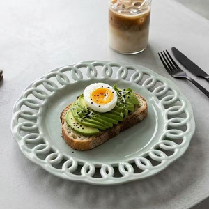 <span class=keywords><strong>Assiette</strong></span> de présentation vintage en porcelaine ajourée à bordure dentelée, vert menthe, pour mariage et événements - Product Image 3