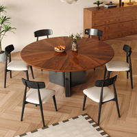 Table à manger ronde en bois de noyer massif de luxe avec pieds en métal stables Plateau tournant en pierre frittée Design moderne adapté aux appartements