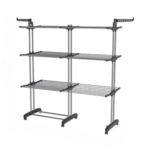 Tendedero de ropa de <span class=keywords><strong>Metal</strong></span> plegable para interiores portátil retráctil extensible móvil con ruedas para secado de ropa y ropa - Product Image 1