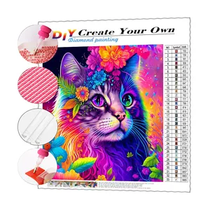 Pintura de diamante animal gato fofo com flores gatinho imagem diamante pontos pintura 5d kit de pintura diamante DIY