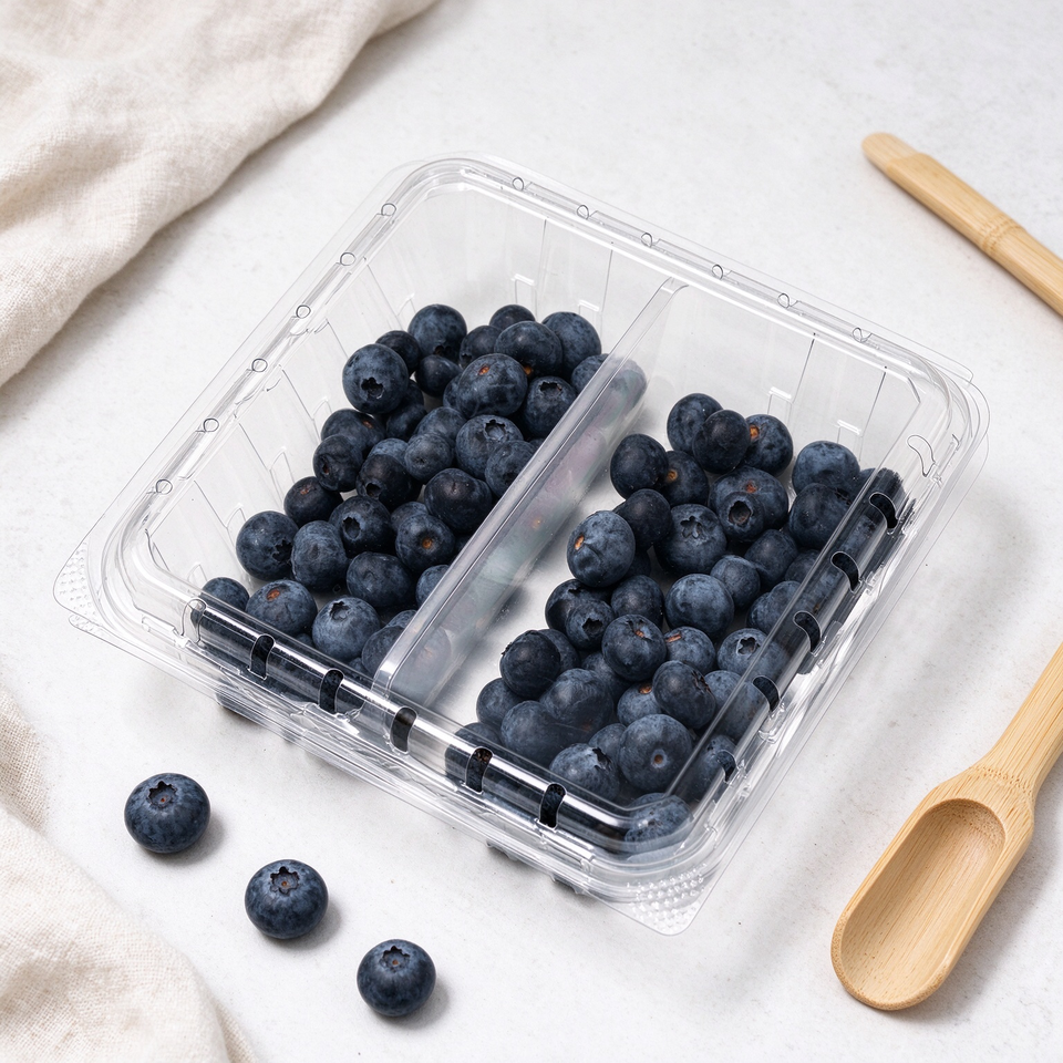 Hot Sell Disposable Clear PET Plastic Blueberry Punnet Hinged Clamshell ...