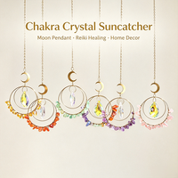 Attrape-soleil en cristal naturel Chakra, pendentif lune, pierre brute en éclats, prisme, ornement suspendu pour fenêtre, guérison Reiki, décoration intérieure, cadeau