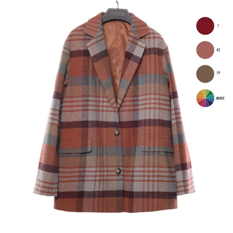 Custom Winter Lapel Sweater With Thick Plaid Design Long Coat Winter Trench Coat For Women