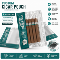 Sacs à cigares réutilisables personnalisés imprimés en héliogravure avec fermeture éclair, capacité 5 cigares, fenêtre transparente, en plastique pour l'humidification