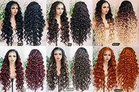 Perruque Longue Synthétique X-TRESS Ondulée Pré-Épilée 32 Pouces Noire Ondulée HD, Densité 180%, Perruques Frontales en Dentelle 13x6