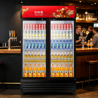 Réfrigérateur à boissons noir à double porte avec refroidissement direct inférieur et panneau lumineux pour bar, lounge et service hôtelier