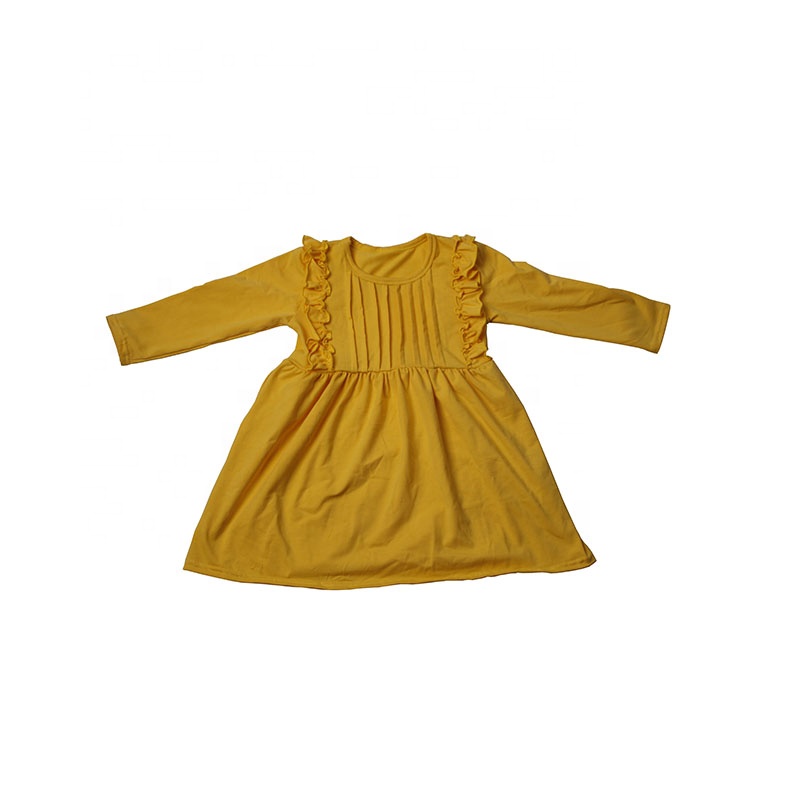 Solid ruffle katoen meisje jurk herfst winter lange mouw flutter kids meisjes baby A-lijn knit baby kleding jurk