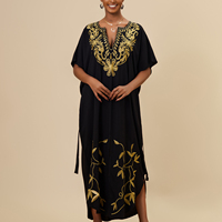 Robe longue de vacances kaftan de ceinture de dentelle brodée d'or de coton de couverture de plage