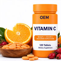 Comprimés de Vitamine C en Gros OEM, 120 Unités avec Bioflavonoïdes, Complément Alimentaire