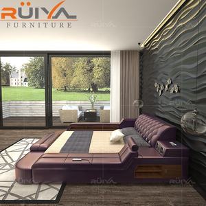 Ruiya Fabriek Groothandel Moderne Luxe Getuft Gestoffeerde Multi-Functionele Smart Lederen Bed Met Massage - Product Image 5