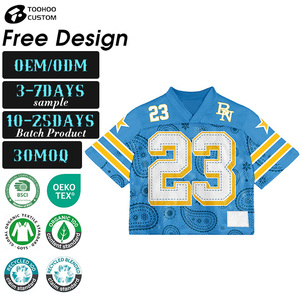 Maillot de football athlétique en maille 100 % coton à col en V et manches courtes, style hip-hop, anti-bactérien, service OEM 2026 - Product Image 2
