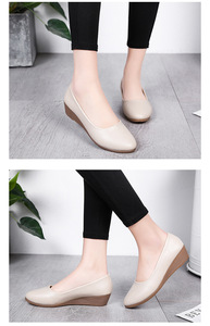 Mocasines de punta estrecha de Color sólido para mujer, zapatos de tacón de mamá medio para mujer, zapatos de <span class=keywords><strong>cuña</strong></span> de moda del Sudeste Asiático para mujer - Product Image 5