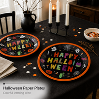 Assiettes en papier laminé pour Halloween, résistantes à l'eau et à la graisse, jetables, pour salades, fruits, barbecues, traiteur, vente en gros