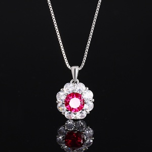 Wholesale Eco-friendly Copper Round Cut 7-6mm Red Zircon Round Simple Style Ring and Necklace <b>Set</b> Minimalist Jewelry <b>Sets</b> - Product Image 4