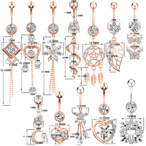 Bộ 10 giấc mơ bắt hình chữ S hạt Zircon vòng bụng với chuỗi Thép không gỉ dangle Navel vòng cơ thể đồ trang sức cho đám cưới - Product Image 2