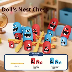 Jeu de société Parent-Enfant Tic Tac Toe avec pièces de poupée rouges et bleues, jouet éducatif pour enfants - Product Image 4