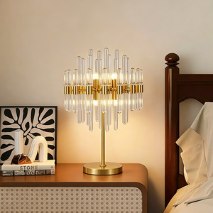 Light Luxury Copper Floor Lamp Coffee Shop Hotel Model Room Exhibition Hall Villa Tea Living Room Bedroom Crystal <b>Table</b> Lamp - Product Image 1