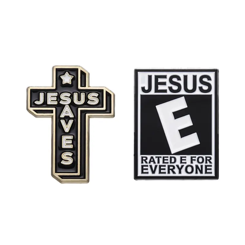 Black and white religious faith enamel badge Jesus cross pins