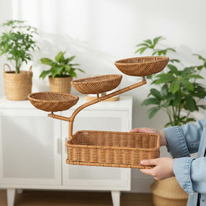 Corbeille à fruits rectangulaire en rotin multi-niveaux marron, écologique, pour le rangement et la présentation, idéale pour le salon, le bureau, les collations et les bonbons - Product Image 5