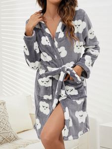 T03 Peignoir mi-long en flanelle pour femme, de haute qualité, épais et chaud, ample, pyjama sexy pour femme - Product Image 4