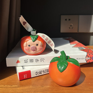 Orange Persimmon Lion Figurine With Leaf And Ribbon Decorative <b>Ornament</b> For <b>Car</b> Or Desk Display - Product Image 2