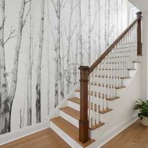 Autocollants muraux amovibles à peler et à coller Design minimaliste <span class=keywords><strong>Papier</strong></span> <span class=keywords><strong>peint</strong></span> forêt de bouleaux pour la décoration murale de la maison - Product Image 2