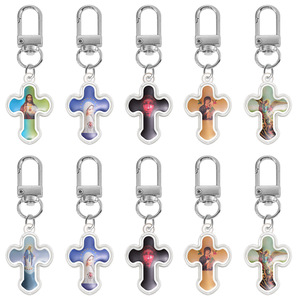 KOMI porte-clés croix lumineuse pour femmes hommes porte-clés en argent figure religieuse image acrylique croix pendentif porte-clés pour breloque de sac - Product Image 1