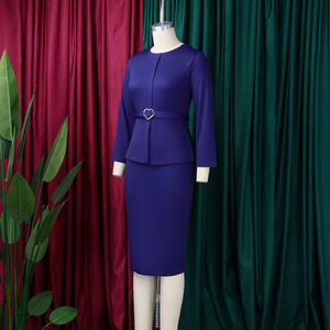 D599 vestidos de otoño a la moda para mujer, vestidos de oficina informales elegantes de manga larga con cuello redondo, vestido africano Formal para mujer, trabajo con cinturón - Product Image 4