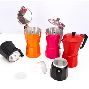 Custom Logo Color Aluminum Moka Pot Kahve Stovetop Italian Coffee Maker Mocha Pot